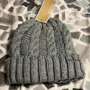 grey Michael Kors fleece lined knit hat NWT